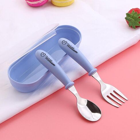 Personalized Stainless Steel Kids Utensils Set with Case, Custom Reusable Fork and Spoon Silverware Set with Name for Kid Cutlery Sets for Lunch Travel & Outdoors in Kuwait