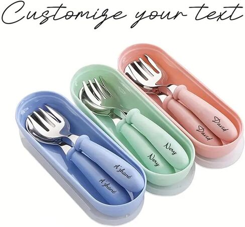 Personalized Stainless Steel Kids Utensils Set with Case, Custom Reusable Fork and Spoon Silverware Set with Name for Kid Cutlery Sets for Lunch Travel & Outdoors in Kuwait