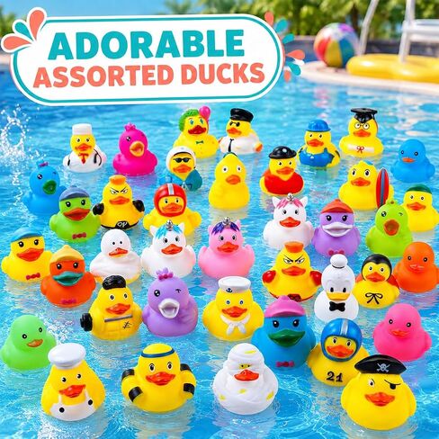 100PCS Rubber Ducks, Random Assortment Ducks Bulk, 2 Inch Mini Rubber Duckies for Toddler Bath Toys, Kids Bath Pool Toys Birthday Gifts Party Favors in Kuwait
