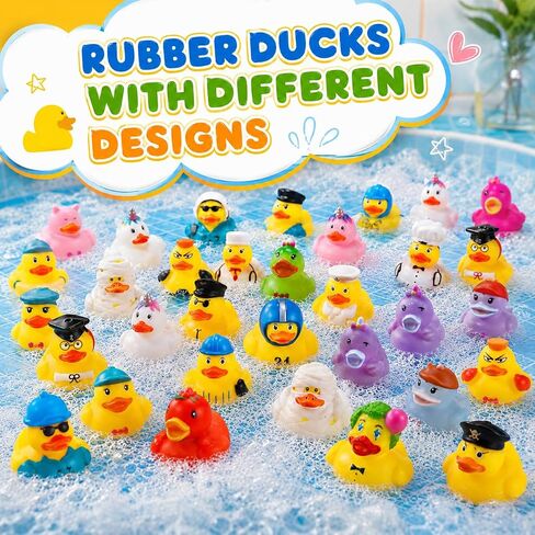 100PCS Rubber Ducks, Random Assortment Ducks Bulk, 2 Inch Mini Rubber Duckies for Toddler Bath Toys, Kids Bath Pool Toys Birthday Gifts Party Favors in Kuwait