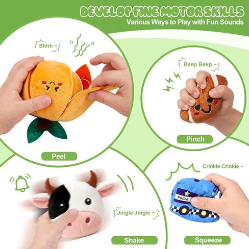 Baby Sensory Toys 6-12 Months 16Pcs 4-Themed Plush Sorting Set with Storage Baskets Crinkle Rattle Montessori Sorting Play for 12-18 Months Toddler Baby Shower Gift for 1 Year Old Boy Girl in Kuwait