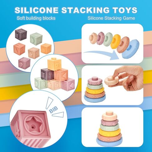 Montessori Toy Set 6 in 1 Baby Toys 6 to 12 Months, Montessori Toy for Toddlers 1-3, Infant Teething Babies Toy Stacking Blocks Rings Pull String Toy in Kuwait