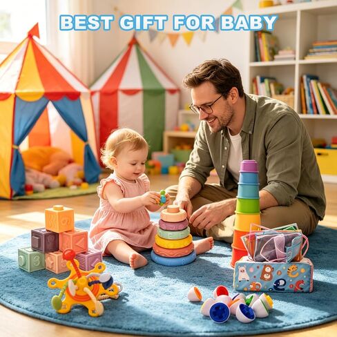 Montessori Toy Set 6 in 1 Baby Toys 6 to 12 Months, Montessori Toy for Toddlers 1-3, Infant Teething Babies Toy Stacking Blocks Rings Pull String Toy in Kuwait
