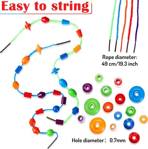Shappy 324 Pcs Wooden Lacing Beads for Wooden String Beads Threading Toys Montessori Lacing Toys Fine Motor Skills Developmental Educational Plaything Sensory Occupational Activities Autism OT in Kuwait