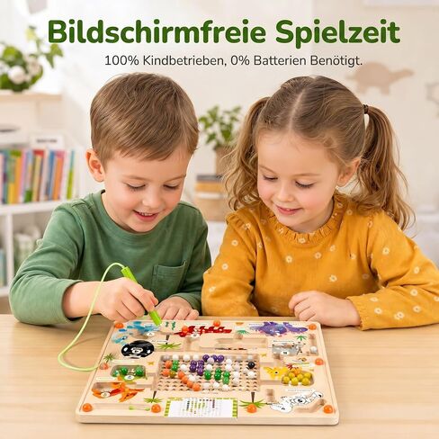 Magnetic Color and Number Maze for Toddlers, Wooden Dinosaur Counting Sorting Board with 20 Patterns Cards, Montessori Fine Motor Skills Toys for 3 4 5 Year Old Boys Girls Kids Gift in Kuwait