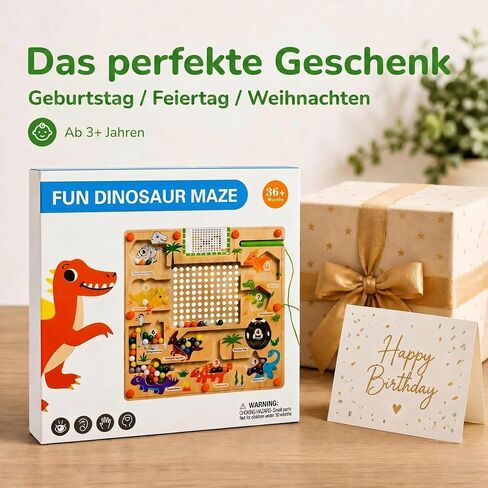 Magnetic Color and Number Maze for Toddlers, Wooden Dinosaur Counting Sorting Board with 20 Patterns Cards, Montessori Fine Motor Skills Toys for 3 4 5 Year Old Boys Girls Kids Gift in Kuwait