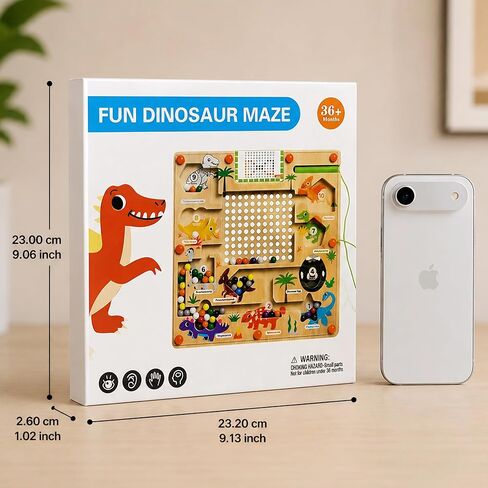 Magnetic Color and Number Maze for Toddlers, Wooden Dinosaur Counting Sorting Board with 20 Patterns Cards, Montessori Fine Motor Skills Toys for 3 4 5 Year Old Boys Girls Kids Gift in Kuwait