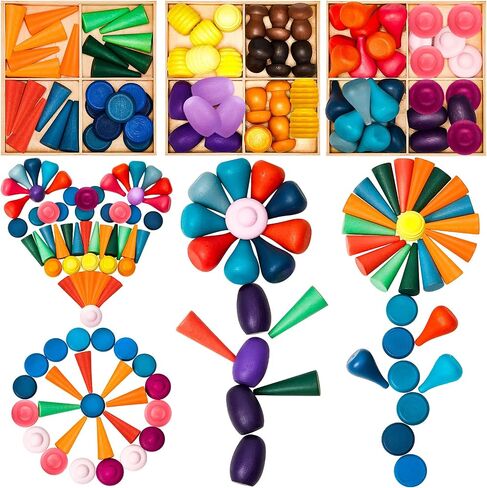 Chivao Loose Parts Play Materials Set, Wooden Mandala Toys Kit,81 Pcs | Wood Sensory Play Toys, 27 Rainbow Colors, 7 Shapes Loose Parts, Teens, Students, Early Learning Materials in Kuwait