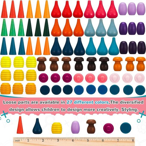 Chivao Loose Parts Play Materials Set, Wooden Mandala Toys Kit,81 Pcs | Wood Sensory Play Toys, 27 Rainbow Colors, 7 Shapes Loose Parts, Teens, Students, Early Learning Materials in Kuwait