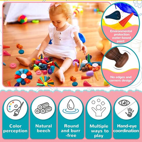Chivao Loose Parts Play Materials Set, Wooden Mandala Toys Kit,81 Pcs | Wood Sensory Play Toys, 27 Rainbow Colors, 7 Shapes Loose Parts, Teens, Students, Early Learning Materials in Kuwait