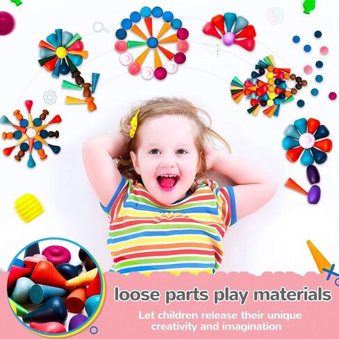 Chivao Loose Parts Play Materials Set, Wooden Mandala Toys Kit,81 Pcs | Wood Sensory Play Toys, 27 Rainbow Colors, 7 Shapes Loose Parts, Teens, Students, Early Learning Materials in Kuwait