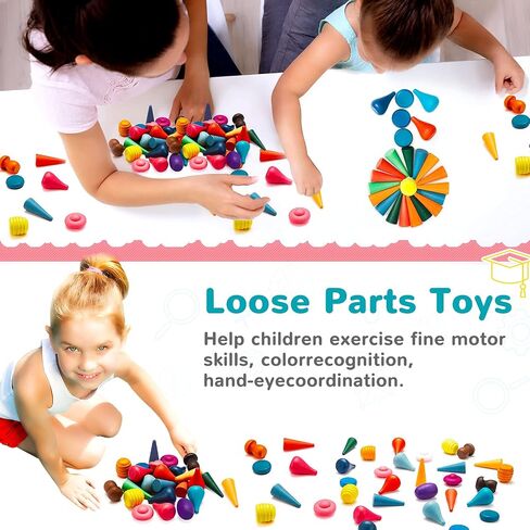 Chivao Loose Parts Play Materials Set, Wooden Mandala Toys Kit,81 Pcs | Wood Sensory Play Toys, 27 Rainbow Colors, 7 Shapes Loose Parts, Teens, Students, Early Learning Materials in Kuwait