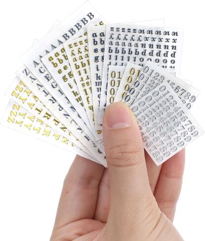 LXUEJIE 12 Sheets Small Letter Stickers, 3 Sizes Mini Number Stickers | 3D Self-Adhesive Mini Letter Nail Sticker Glitter Alloy Decals for Scrapbooking Nail Art Epoxy Resin Crafts(Gold,Silver) in Kuwait