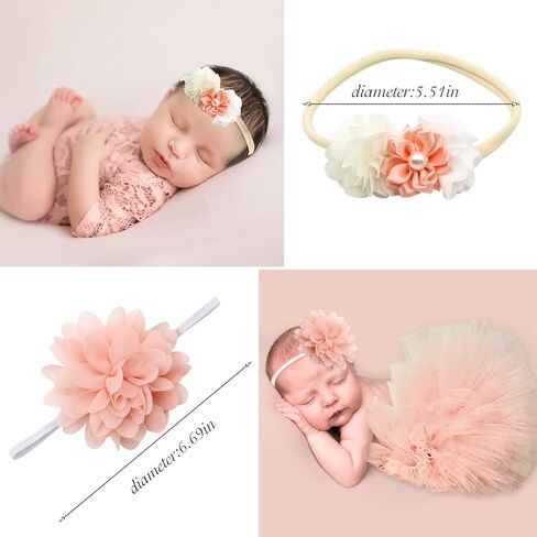 4 PCS Newborn Photography Props Outfits - Baby Tutu Skirt & Lace Romper Cute Bow Headdress Flower Headband Sets for Infants Girl Boy in Kuwait