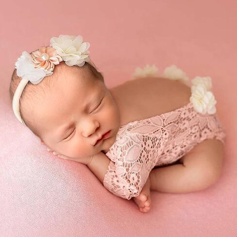 4 PCS Newborn Photography Props Outfits - Baby Tutu Skirt & Lace Romper Cute Bow Headdress Flower Headband Sets for Infants Girl Boy in Kuwait