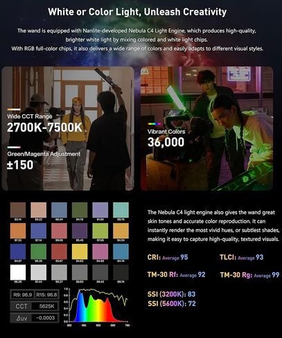 NANLITE Wand 30W RGB LED Handheld Stick Video Light,2700K to 7500K Bi-Color,APP Control Fill Light for Video Recording,Live Streaming in Kuwait