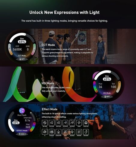 NANLITE Wand 30W RGB LED Handheld Stick Video Light,2700K to 7500K Bi-Color,APP Control Fill Light for Video Recording,Live Streaming in Kuwait