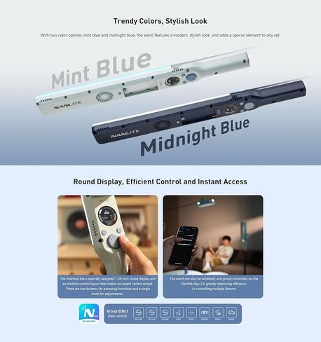 NANLITE Wand 30W RGB LED Handheld Stick Video Light,2700K to 7500K Bi-Color,APP Control Fill Light for Video Recording,Live Streaming in Kuwait