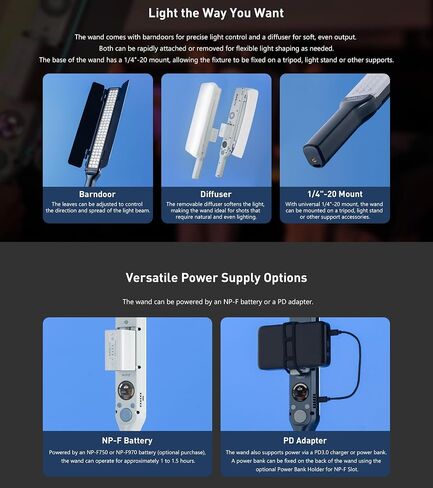 NANLITE Wand 30W RGB LED Handheld Stick Video Light,2700K to 7500K Bi-Color,APP Control Fill Light for Video Recording,Live Streaming in Kuwait