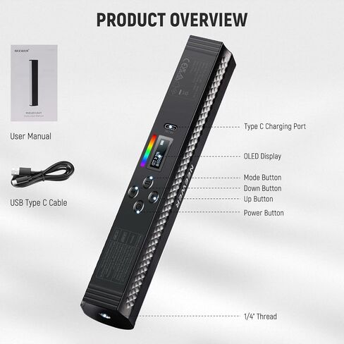 NEEWER RGB Light Wand, Magnetic Handheld Photography Video Light Stick, 2500K~8500K Dimmable CRI95+ Full Color LED Tube Light Bar with 2550mAh Battery, 17 Light Scenes for Vlog TikTok YouTube, TL20C | 2500K-8500K Dimmable, CRI95+, Full Color LED Tube Ligh in Saudi Arabia