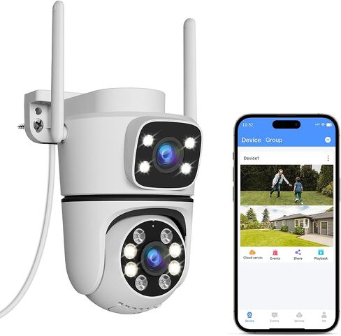 5MP Outdoor Wireless Security Camera, PTZ WiFi Video Surveillance Cameras | Dual Lens Linkage, 2-Way Audio, Color Night Vision, 360° View, Motion Detection, No Monthly Fees in Kuwait