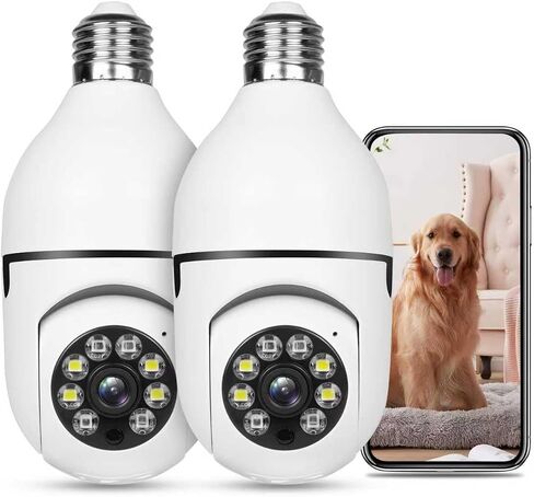 Light Bulb Security Camera HD Pan Tilt Wireless 360 Degree Floodlight Night Vision 5Ghz with Floodlight Human Motion Detection and Alarm in Kuwait
