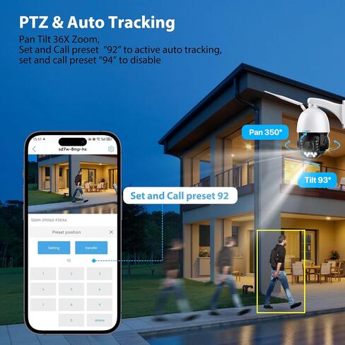 SV3C 4K 36X Zoom PTZ Camera Outdoor, 8MP Dual Band WiFi Security IP Camera | 360° Auto Tracking, Humanoid Vehicle Detection, Floodlight Color Night Vision, Two-Way Audio, RTSP, 24/7 All Day Recording in Kuwait