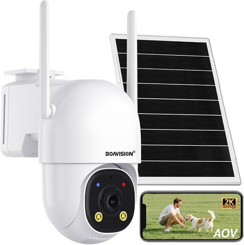 BOAVISION Auto Tracking AOV 4G LTE Cellular Security Camera Solar Powered, No WiFi Security Camera Wireless Outdoor, 24/7 Recording, 2 Way Talk, 360° PTZ, 2K Color Night Vision in Kuwait