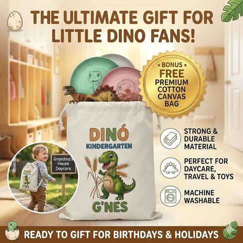 G’nes 9" Toddler Plates - Safety Certified BPA-free & Non-Toxic Wheat Straw Kids Plates - Unbreakable, Microwave & Dishwasher Safe - 4-Pack Dinosaur Dinnerware Set with Bonus Drawstring Bag in Kuwait
