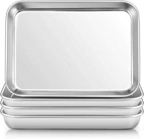E-far Stainless Steel Kids Plates, 4 Pieces Mini Metal Dinner Dish Set for Kids Toddler Child, 7.3" x 5.3" x 0.75", Non-Toxic & Dishwasher Safe, Great for Self-Feeding/Picnic/Outdoor Camping in Kuwait