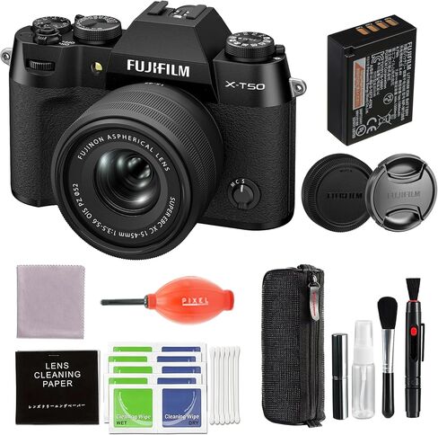 Fujifilm X-T50 Mirrorless Digital Camera XC15-45mmF3.5-5.6 OIS PZ Lens Kit - Black Bundle with Additional Accessories in Kuwait