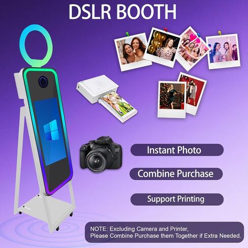 40'' Magic Mirror Photo Booth,21.5'' Interactive Touch Screen,Built-in Mini PC,RGB Light and Sharing for Event Party Wedding Rental (White, Machine+Camera+Mini Printer) in Kuwait