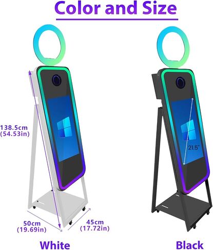 40'' Magic Mirror Photo Booth,21.5'' Interactive Touch Screen,Built-in Mini PC,RGB Light and Sharing for Event Party Wedding Rental (White, Machine+Camera+Mini Printer) in Kuwait