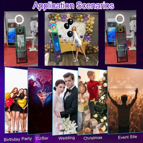 40'' Magic Mirror Photo Booth,21.5'' Interactive Touch Screen,Built-in Mini PC,RGB Light and Sharing for Event Party Wedding Rental (White, Machine+Camera+Mini Printer) in Kuwait