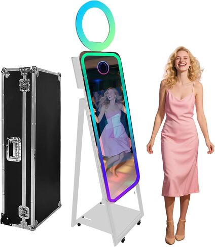 40'' Magic Mirror Photo Booth,21.5'' Interactive Touch Screen,Built-in Mini PC,RGB Light and Sharing for Event Party Wedding Rental (White, Machine+Camera+Mini Printer) in Kuwait