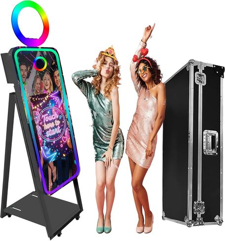 40" Mirror Photo Booth Selfie Led Frame Portable Touch Screen | Built-in Mini PC, RGB Ring Light, Flight Case,Magic Mirror Booth Machine for Wedding Party Events (Black,Photo Booth Machine) in Kuwait