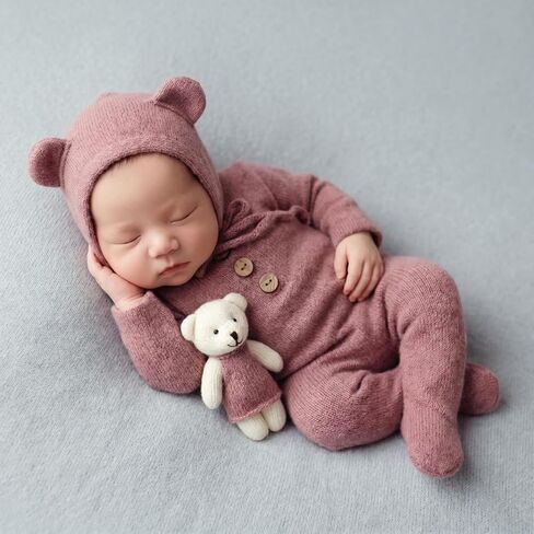 Newborn Picture Outfit Bear Hat Romper Newborn Photography Prop Outfits Boy | Newborn Photography Props Boys Outfits Baby Photo Props Bear Newborn Photography Outfits for Baby Boys Photoshoot in Saudi Arabia