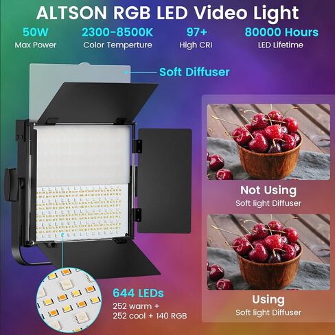 Anautin RGB Photography Lighting Kit, 50W Bi-Color LED Studio Lights, 2300k~8500k, CRI 97+, 27 Lighting Effects Video Light for Filming Camera Photo Recording Stage Shooting Streaming TikTok (2) in Kuwait