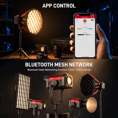 GVM 100W Bi-Color COB Video Light Kit with Softbox & Stand, 2700K–6800K LED Studio Lighting Kit,18500lux@1m App Control Portable Continuous Light for Photography,12 Scene Effects in Kuwait
