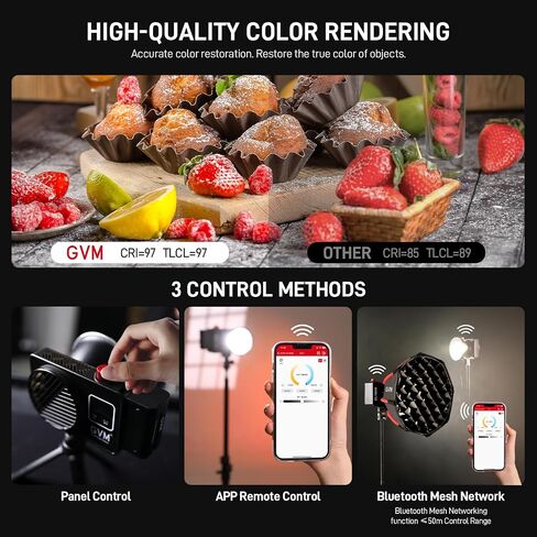GVM 100W Bi-Color COB Video Light Kit with Softbox & Stand, 2700K–6800K LED Studio Lighting Kit,18500lux@1m App Control Portable Continuous Light for Photography,12 Scene Effects in Kuwait