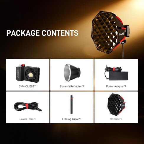 GVM 100W Bi-Color COB Video Light Kit with Softbox & Stand, 2700K–6800K LED Studio Lighting Kit,18500lux@1m App Control Portable Continuous Light for Photography,12 Scene Effects in Kuwait