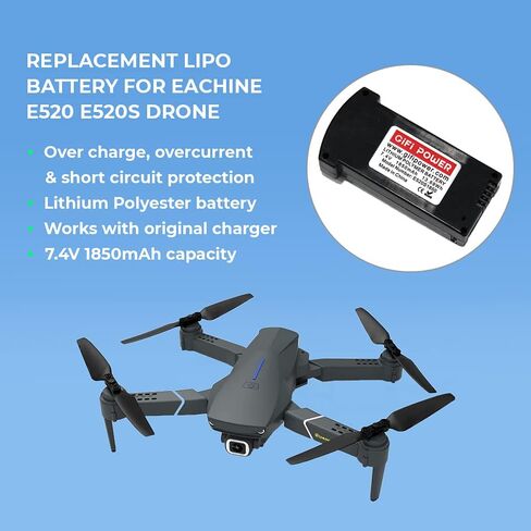 MaximalPower Replacement Drone Battery 7.4V 1850mAh for Eachine E520 E520S Drone RC Quadcopter (2 Pack) in Saudi Arabia