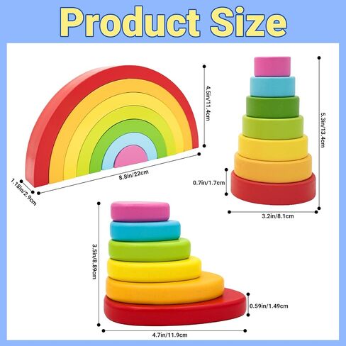 MEGRANATE Montessori Wooden Rainbow Stacking Toys for Kids Wood Building Blocks Nesting Puzzle Toy Colorful Stacker Arch Game Sensory Educational Learning Toys for 3+ Year Old Kids in Kuwait