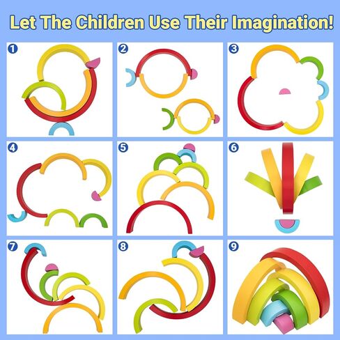 MEGRANATE Montessori Wooden Rainbow Stacking Toys for Kids Wood Building Blocks Nesting Puzzle Toy Colorful Stacker Arch Game Sensory Educational Learning Toys for 3+ Year Old Kids in Kuwait
