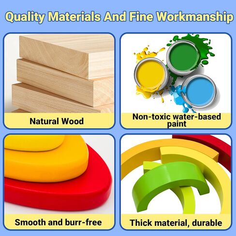 MEGRANATE Montessori Wooden Rainbow Stacking Toys for Kids Wood Building Blocks Nesting Puzzle Toy Colorful Stacker Arch Game Sensory Educational Learning Toys for 3+ Year Old Kids in Kuwait