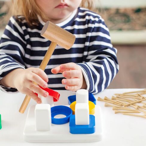 Wooden Mallet Hammering & Pounding Toys Set Simulation Wooden Mallet Toddler Fake Hammer Portable Toy Hammer for Kids in Kuwait