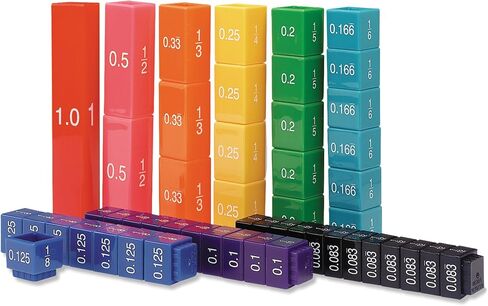 Learning Resources Fraction Tower Equivalency Cubes - 51 Pieces, Ages 6+ Math Toys for Kids, Classroom and Homeschool Accessories, Fractions for Kids in Kuwait