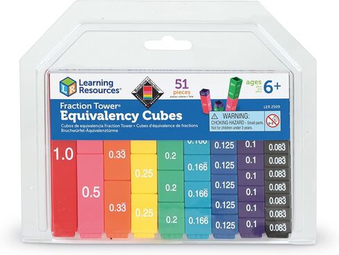 Learning Resources Fraction Tower Equivalency Cubes - 51 Pieces, Ages 6+ Math Toys for Kids, Classroom and Homeschool Accessories, Fractions for Kids in Kuwait
