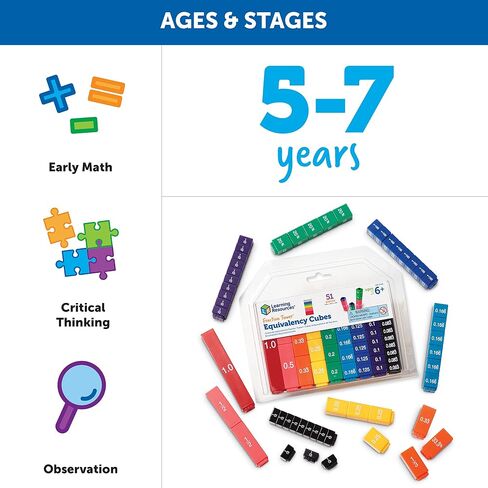 Learning Resources Fraction Tower Equivalency Cubes - 51 Pieces, Ages 6+ Math Toys for Kids, Classroom and Homeschool Accessories, Fractions for Kids in Kuwait