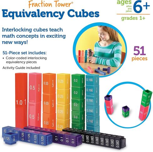 Learning Resources Fraction Tower Equivalency Cubes - 51 Pieces, Ages 6+ Math Toys for Kids, Classroom and Homeschool Accessories, Fractions for Kids in Kuwait
